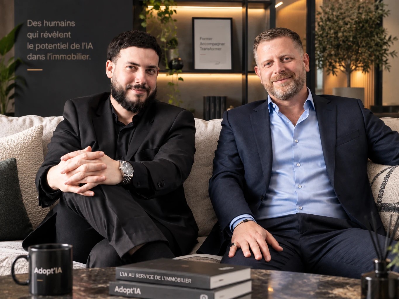Siméon Fouassier et Maxime Nahoum, fondateurs d'Adopt'IA, assis dans les locaux de l'entreprise